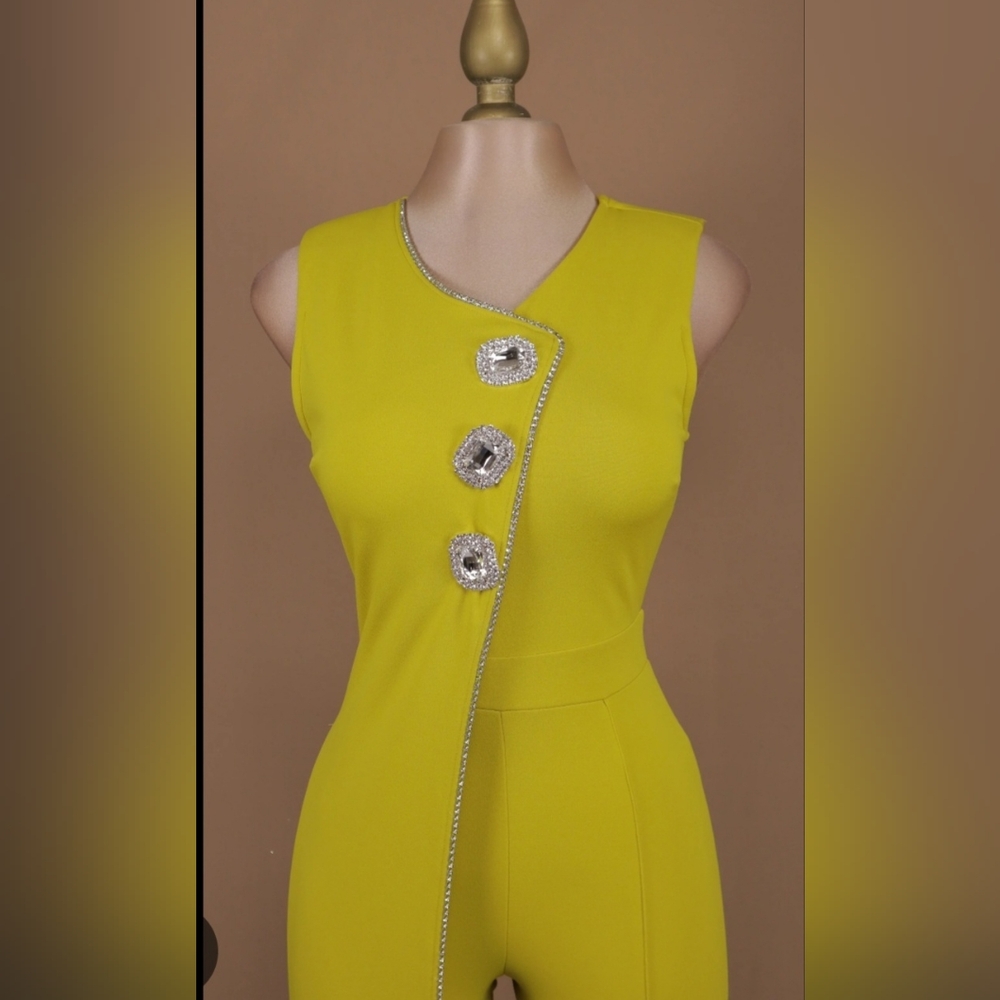 Yellow Sleeveless Jumpsuit with Silver Accents